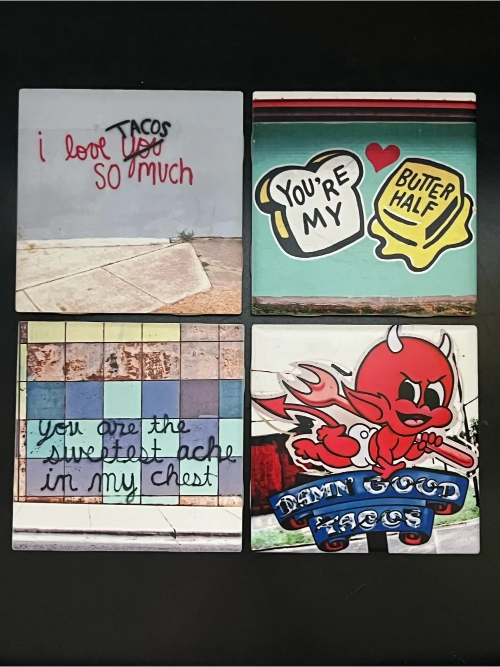 Set of 4 Ceramic Tile Coasters - Austin Texas Murals - South Austin Gallery